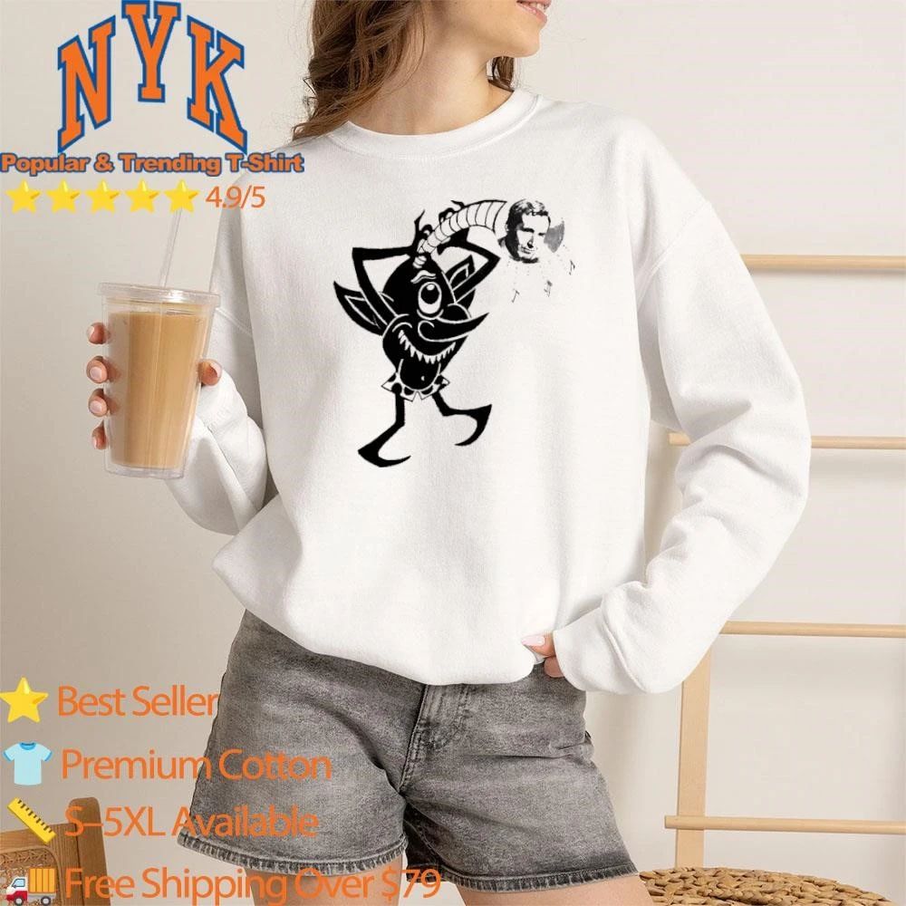 Vintage 1950s Black Imp Goblin Playing Retro Vinyl Record Player Shirt