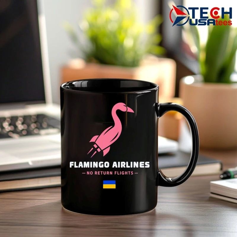 Flamingo Airlines no return flights Ukraine flag shirt