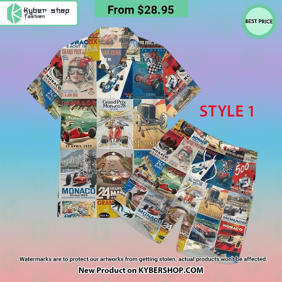 Vintage Cars Races Posters Collage Hawaiian Shirt Shorts