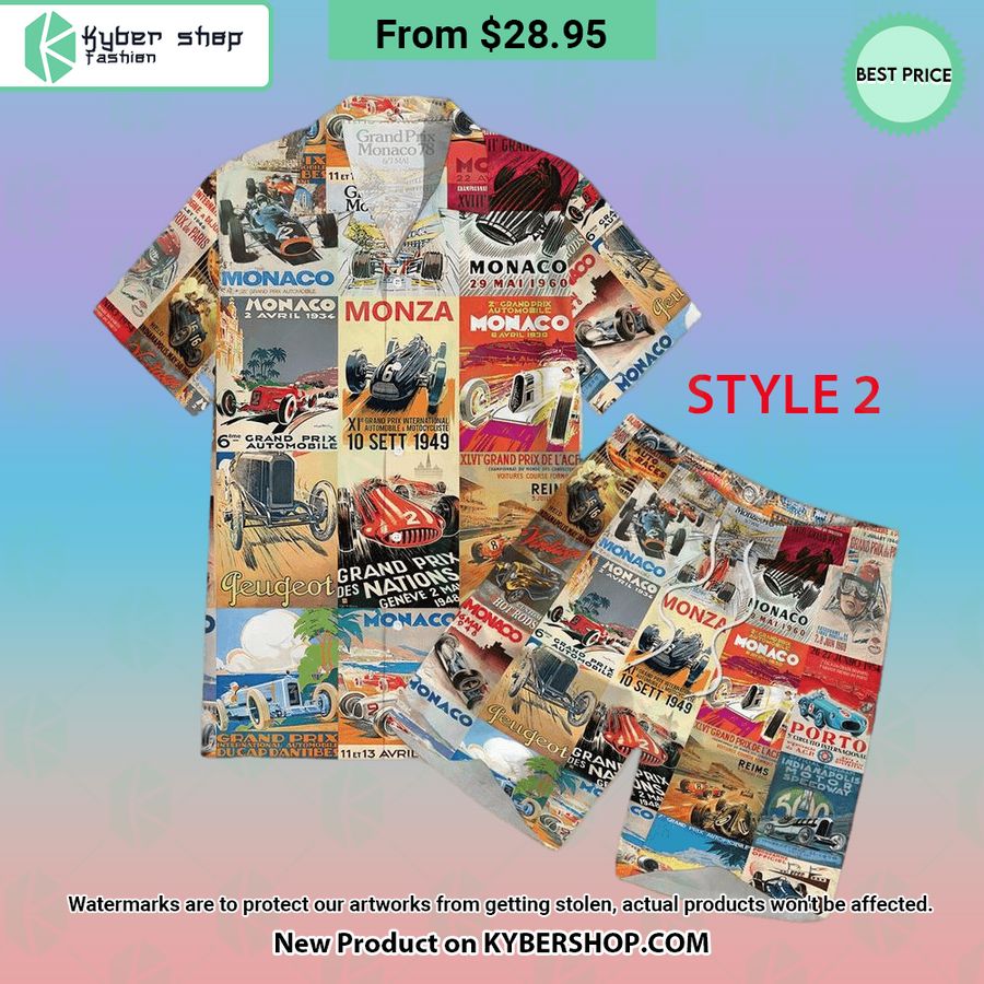 Vintage Cars Races Posters Collage Hawaiian Shirt Shorts