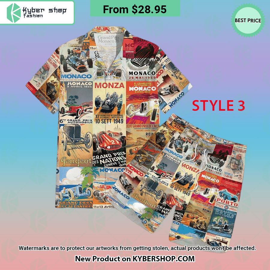 Vintage Cars Races Posters Collage Hawaiian Shirt Shorts