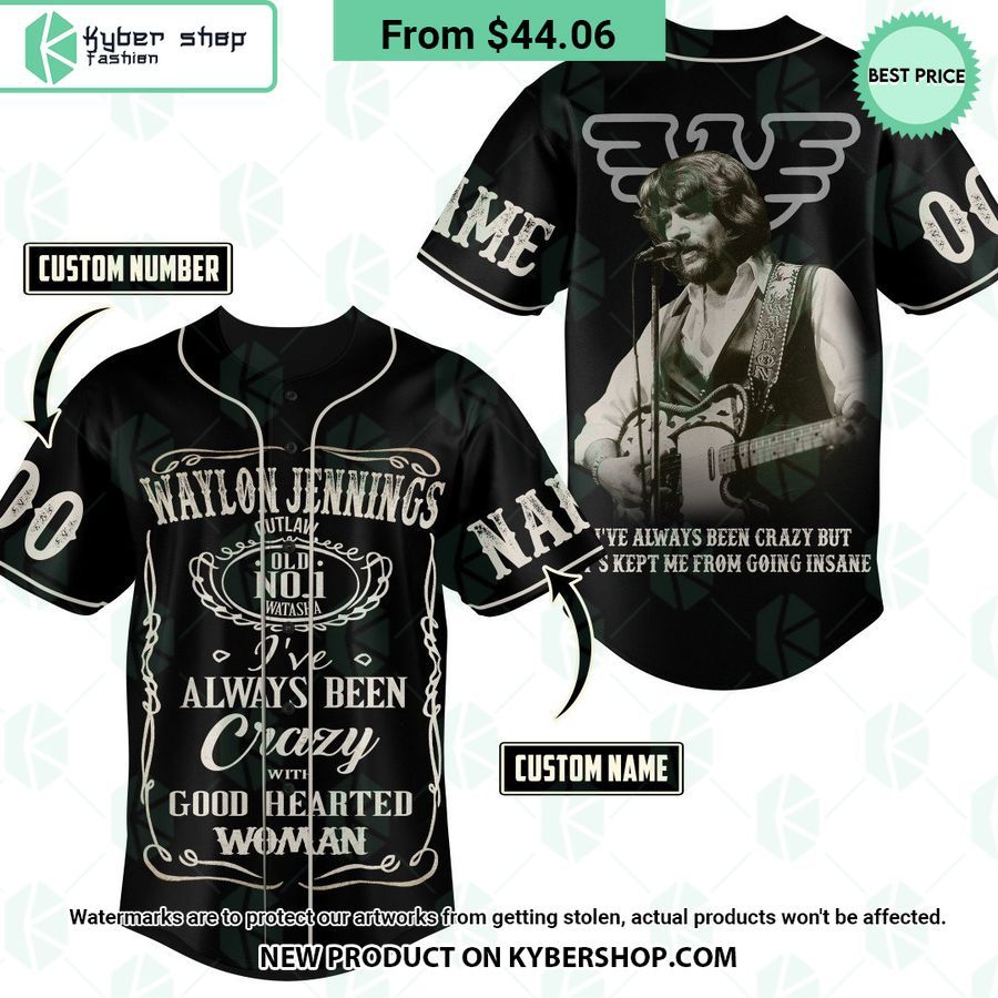 Waylon Jennings Crazy with Good Hearted Woman CUSTOM Baseball Jersey