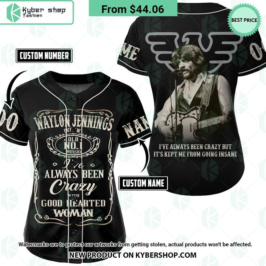 Waylon Jennings Crazy with Good Hearted Woman CUSTOM Baseball Jersey
