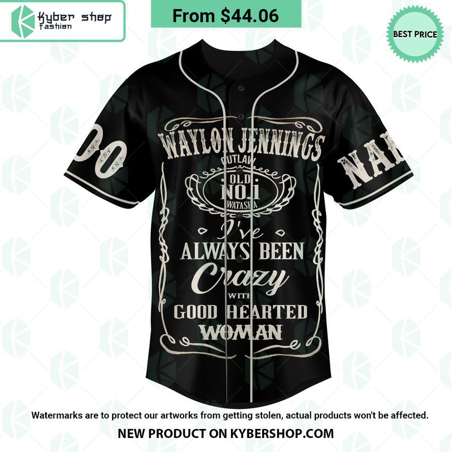 Waylon Jennings Crazy with Good Hearted Woman CUSTOM Baseball Jersey