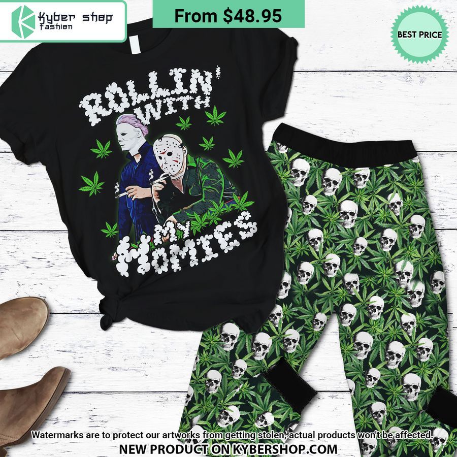 Weed Jason Voorhees Michael Myers Rolling With My Homie Pajamas Set