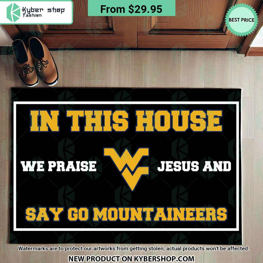 West Virginia Mountaineers In This House We Praise Jesus and Say Go Mountaineers Doormat
