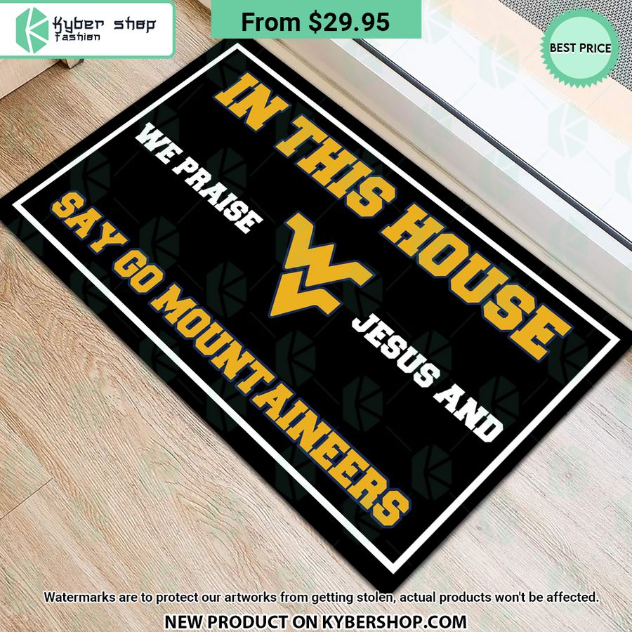West Virginia Mountaineers In This House We Praise Jesus and Say Go Mountaineers Doormat