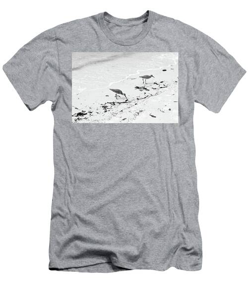 Willet Pair At Low Tide Lover's Key Florida In Black And White T-Shirt