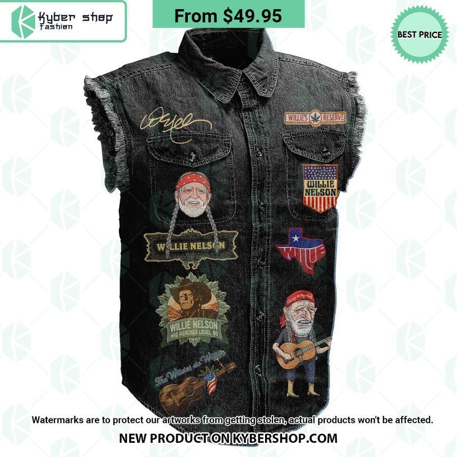 Willie Nelson Roll Me Up And Smoke Me When I Die Sleeveless Denim Jacket