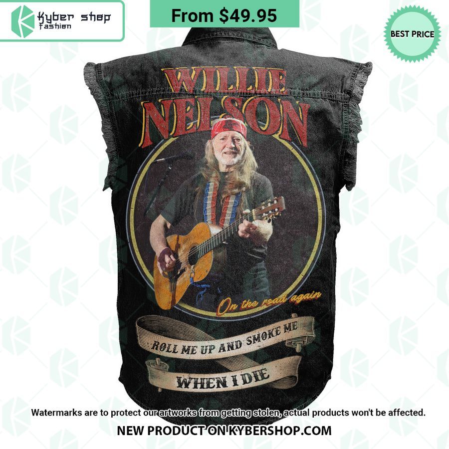 Willie Nelson Roll Me Up And Smoke Me When I Die Sleeveless Denim Jacket