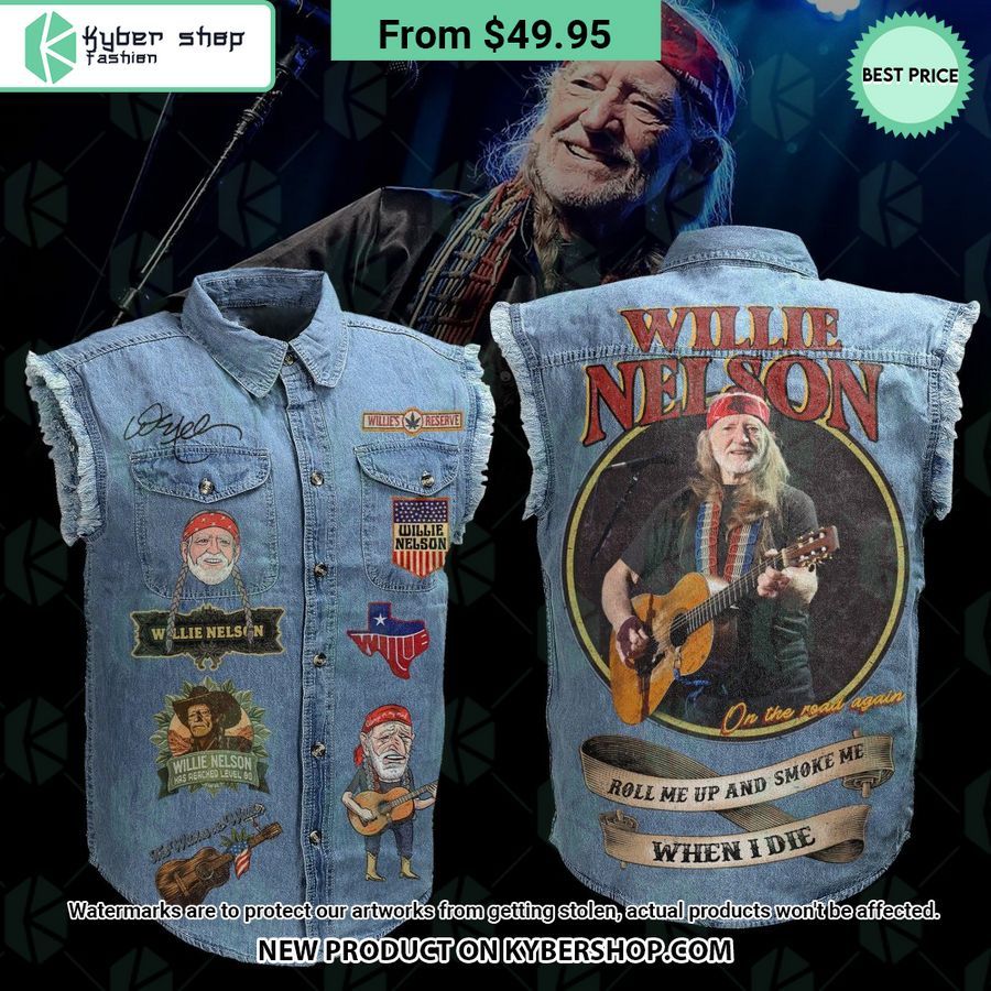 Willie Nelson Roll Me Up And Smoke Me When I Die Sleeveless Denim Jacket