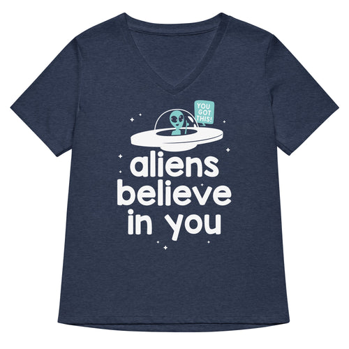 Aliens Believe In You Women's V-Neck Tee