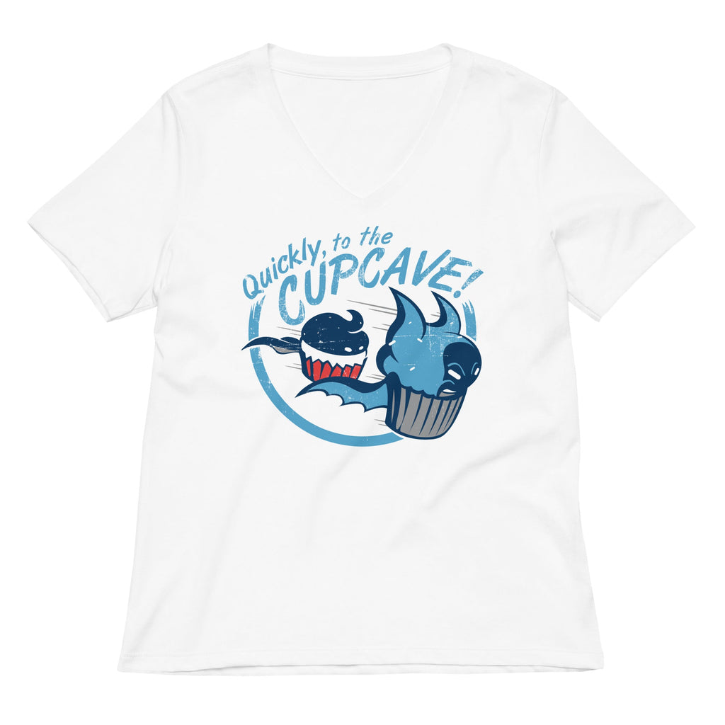 Quickly, To The Cupcave! Women's V-Neck Tee